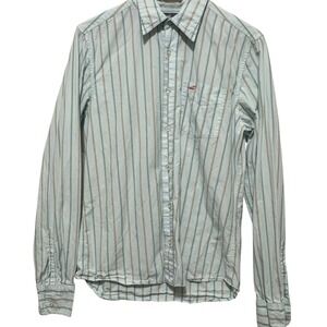 Hollister Men Button Up Shirt M Blue Yellow Stripe Classic Preppy Coastal Casual